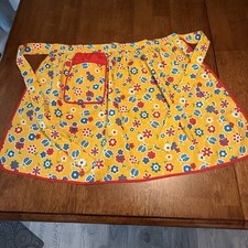 Vintage 1960-1970's Orange Red Blue Green Half Hostess Apron Flowers Lady Bugs