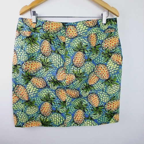 Talbots SZ 14P Novelty Pineapple Print Cotton Spandex Skirt Pockets - Picture 3 of 6