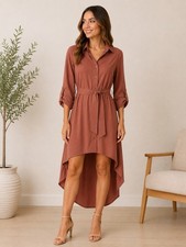 Forever 21 Amber High Low Shirt Dress Large NWT Button Front Belted Roll Tab
