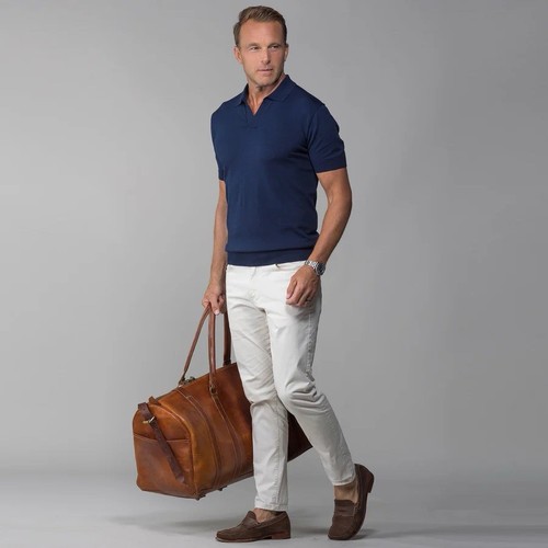 Collars & Co Maranello Polo ohne Knopfleiste aus Baumwolle und Seide Größe XL marine