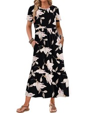 AUSELILY Womens Summer Dresses 2025 Short Sleeve Maxi Dress Crewneck Casual S...