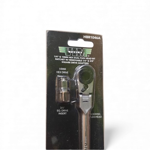 Vim 1/4 & 10mm Hex Flex Head Ratchet w/Removeable 1/4 & 3/8 dr Adapters HBR1046A - Picture 3 of 4