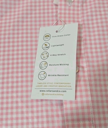 Collars & Co Polo manica corta uomo camicia rosa quadri abito colletto - X-Large nuova con etichetta - Foto 3 di 6