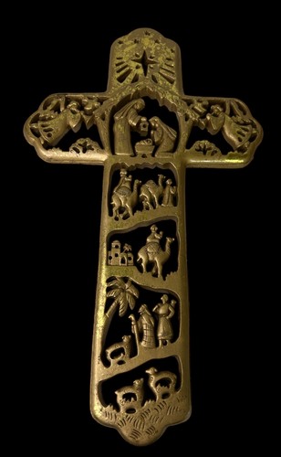 Krippe Wandkreuz 7" x 12" Distressed Blattgold Harz - Bild 4 von 6