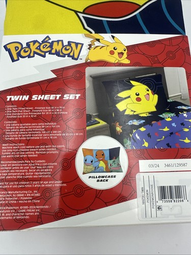 Pokemon Twin Size 3 Stück Laken Set Pikachu Squirtle WENDEKISSENBEZUG NEU - Bild 4 von 4