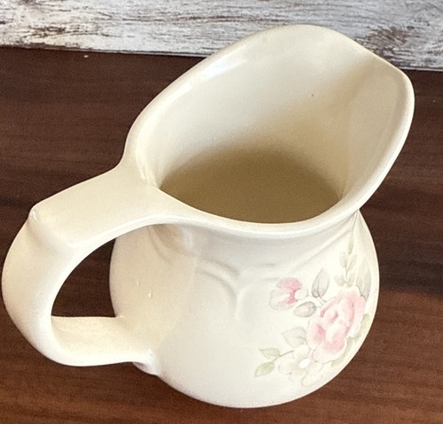 Pfaltzgraff Tea Rose Creamer 5” Tall Pitcher Stoneware Ivory Pink Floral Vintage - Picture 3 of 5