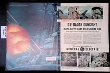 1953 G-E DEFENSE RADAR GUNSIGHT KEEPS NAVY'S GUNS ATTACKING JETS Print Ad 54046