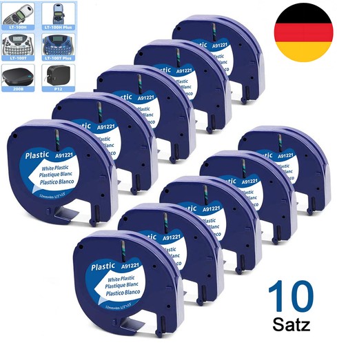10x 91221 Schriftband DYMO Letra Tag Band LT-100T LT-100H XR XM Weiß 12mm 1/2" - Bild 1 von 8