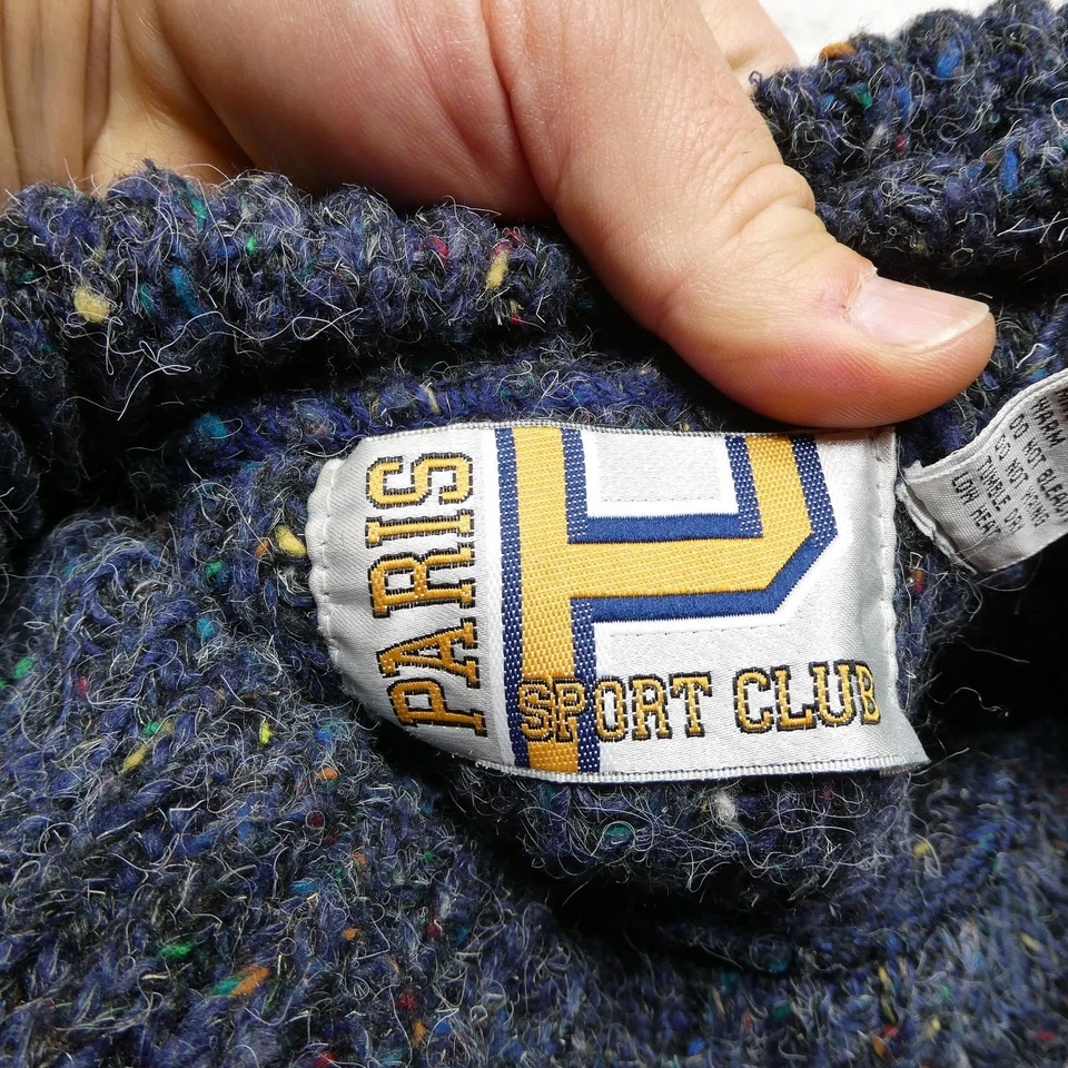 Vintage Paris Sport Club Sweater Womens L Blue Turtleneck Wool Blend Oversized - Image 3 of 4