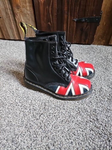 Botas negras Doc Dr Martens Union Jack punta bandera británica EE. UU. 7 M limpias - Imagen 17 de 17