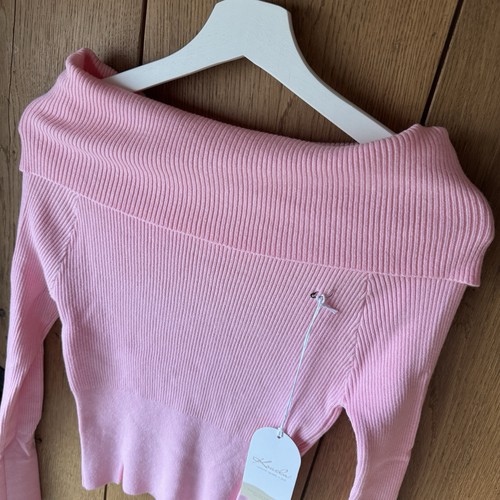Women’s Koucla Pink Off The Shoulder Sweater Long Sleeve Soft Ribbed - Picture 5 of 10