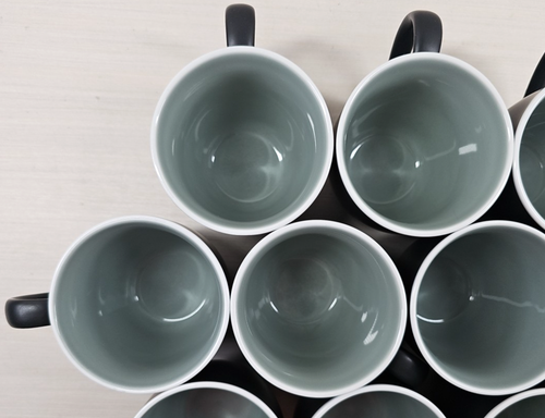 10 Noritake Colortrio Graphite Mug Set Black Gray White Trim Coffee Cup Dish Lot - Picture 14 of 24