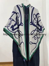 70% Cashmere 30% Silk Wrap Scarf Blue circular Print Triangle Shawl 190X80cm new