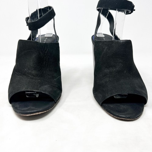 Elie Tahari Größe 9 schwarz Leder offene Zehenpartie Knöchelriemen klobiger Blockabsatz Stiefeletten - Bild 5 von 10