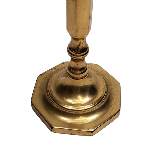 Vtg Brass Candlestick 7.5" tall Hexagon Base Made in England MCM Decor - Picture 5 of 11