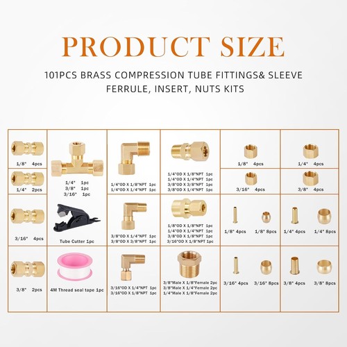 Brass Compression Fittings Kit 101Pcs - Picture 7 of 8