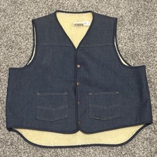 Vintage Sears Roebuck Western Wear Denim Vest Sherpa Lined USA Made Size X