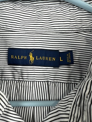 Ralph Lauren Men's Retro 2000's Black White Stripe Lg Button Down Shirt PONY - Picture 2 of 17