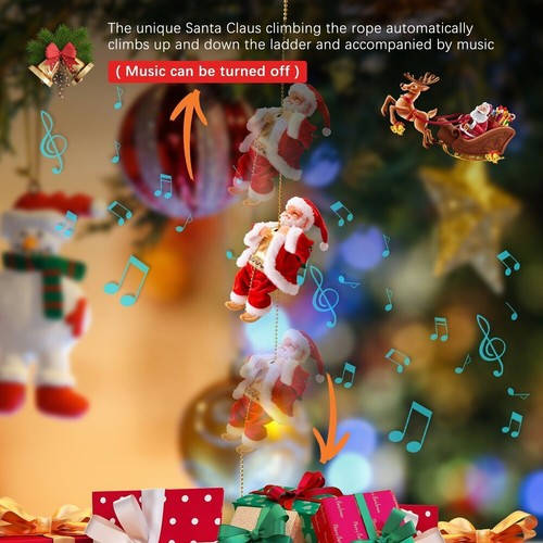 Electric Christmas Santa Claus Climbing Rope Ladder Musical Toy Xmas Gift Decor - Bild 2 von 11