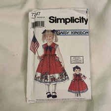 Vtg Simplicity 7247 UNCUT Daisy Kingdom Dress Pattern Size A 2-8 Doll Dress