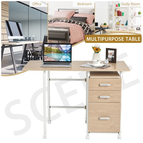 Klappbarer Computer Laptop Schreibtisch Rollschrank Designermöbel mit 3 Schubladen - Bild 3 von 8