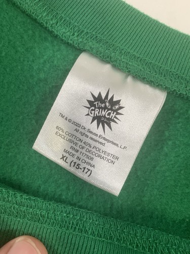 The Grinch Juniors Size XL 15-17 Green Dr Seuss Christmas Sweatshirt RN117508 - Picture 12 of 12