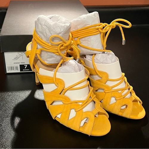 Banana Republic Jenne Peep Toe Wraparound Lace Twist Front Suede Mango Size 7 - Picture 5 of 7