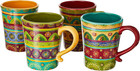 Tazas Ceramica 18 Oz Puesta Sol Tunez 4 Pcs Bohemio Diseno Folk Multicolor