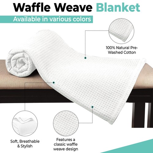100% Cotton Blankets Queen Size for Bed - Waffle Weave Blankets for Summer, L... - Picture 3 of 6