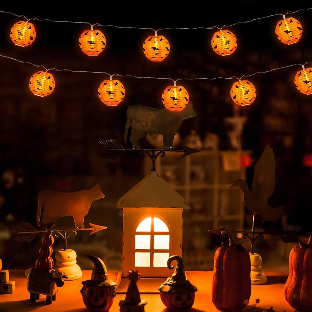 Halloween Lichterkette Deko Outdoor, 4M 20 LED Orange Lichterkette Fledermaus Li