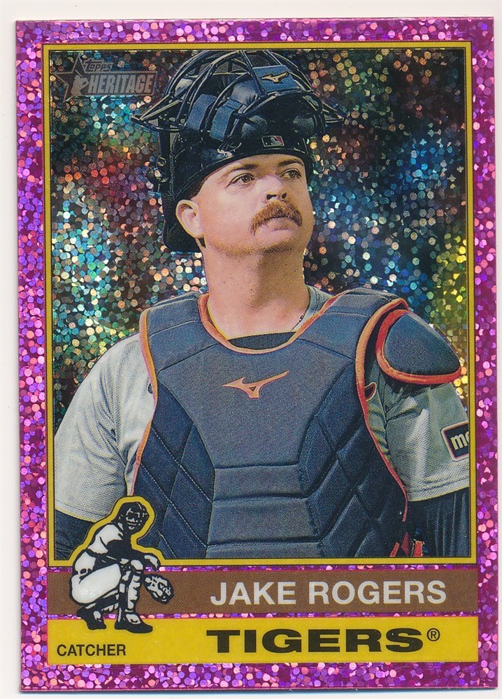 JAKE ROGERS 2025 TOPPS HERITAGE CHROME PINK SPARKLE REFRACTOR #151 TIGERS MINT