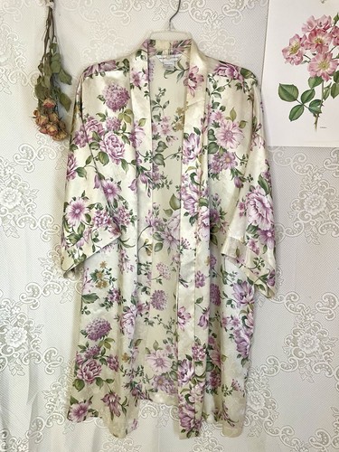 Floral Lavender Satin Robe Kimono Coverup Balletcore 1X - Picture 1 of 5