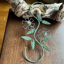 Vintage green metal flower floral wall hook with two flower design