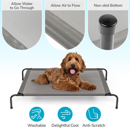 50" Cooling Elevated Dog Bed with Metal Frame Indoor Outdoor Raised Pet Bed Cot - Picture 10 of 11
