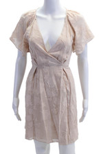 Joie Women Wrap Dress Beige Floral V-Neck Short Sleeve Boho Mini Size 2