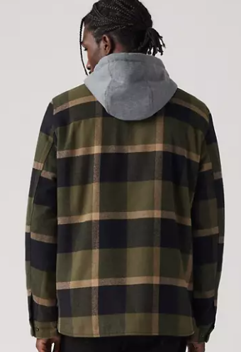 Levi's GREEN PLAID Men's Cotton Plaid Sherpa Lined Shacket, US Large - Picture 2 of 4
