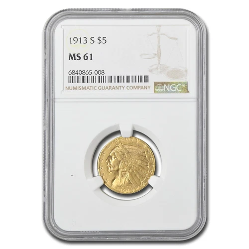 1913-S $5 Indian Gold Half Eagle MS-61 NGC