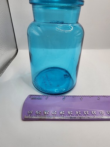 Vintage Blue Apothecary Glass Jar Bubble Lid Canister 6 1/2" Made In Belgium - Picture 8 of 8