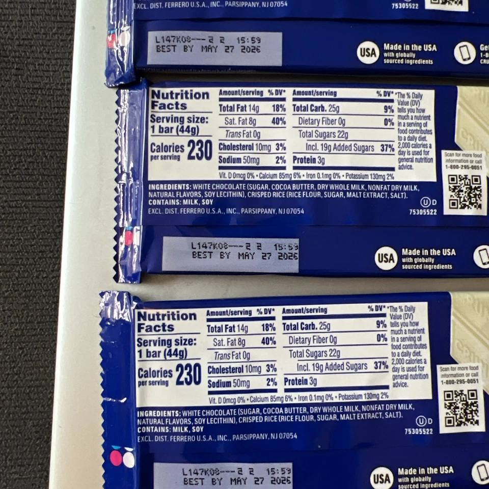 Barra blanca crujiente 1,55 OZ cada lote de 3 chocolate blanco cremoso con arroz crujiente Foto 3 de 4