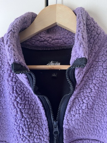 Stussy Purple Sherpa Fleece Jacket Full Zip Sz L - Picture 3 of 4
