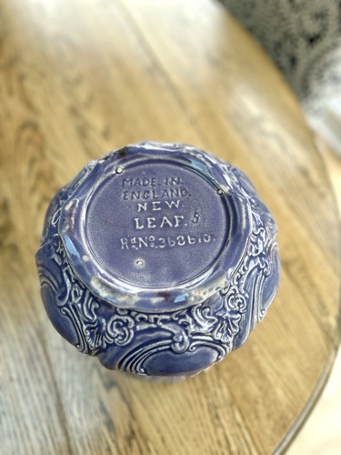 Vintage NEW LEAF Majolica Style Jardiniere Planter–Made in England, Purple Glaze - Picture 7 of 7