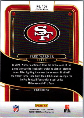 2024 Panini Select #157 Fred Warner Red & Yellow Prizm Shock - Bild 2 von 2