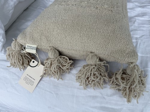 NEW $120 Sunday Citizen Braided Pom Pom Lumbar Pillow Sahara Tan - Picture 5 of 9