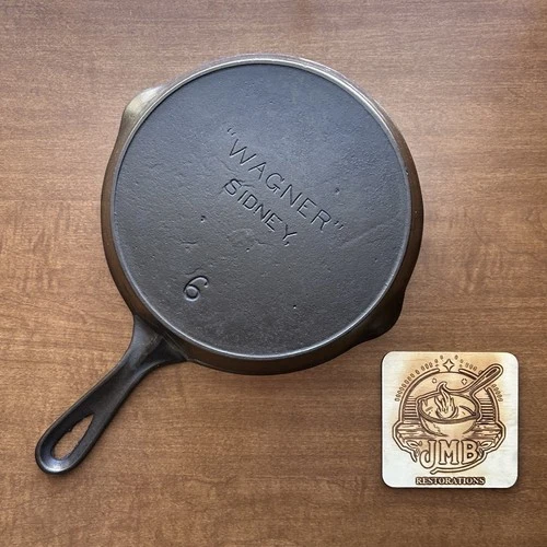 CRACKED Wagner #6 Straight Block Center Cast Iron Skillet - JMB Restorations