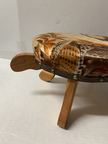 Vintage 1970s? 1980s?  Retro Wooden Turtle Upholstered Footstool-RARE! - Picture 9 of 10
