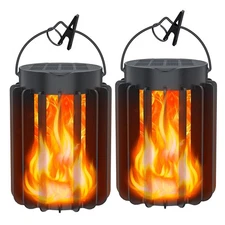 Solar Lanterns Outdoor Lights 2 Pack, Upgraded Flickering Flames Hanging Sola...