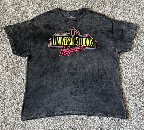 Universal Studios Hollywood Retro Marquee Logo VTG Washed Tie Dye Neon Shirt XL
