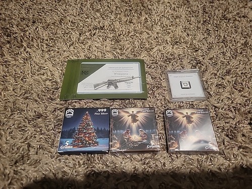 Silver Items: M16 8.1g, 1 G Geiger, 2 Pan Silver Menger, Pan Silver Christmas