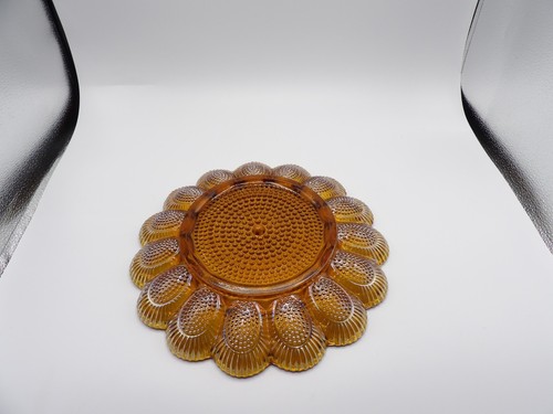 Hobnail Amber Carnival by Indiana Glass 11” Round Deviled Egg & Relish Tray - Picture 12 of 12