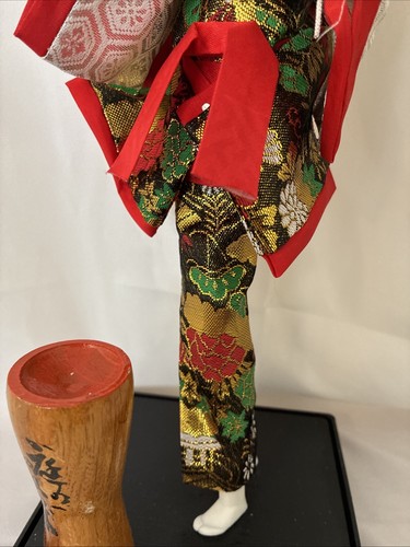 Vintage Japanese Geisha Doll with Drum on Stand Kimono Fabric & Accessories 12" - Picture 4 of 10